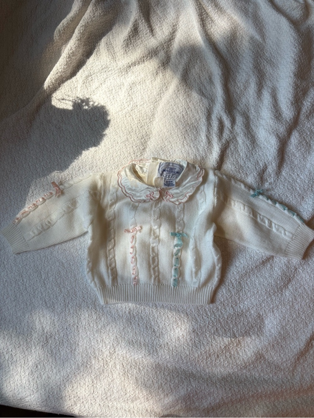Vintage two piece First Impressions Cream Cable-Knit Sweater and pants